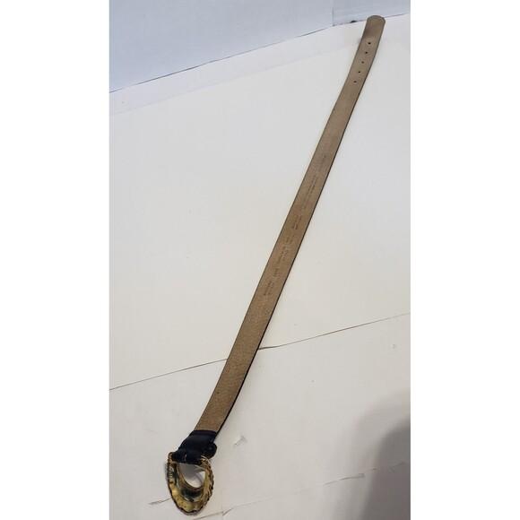 Liz Claiborne Navy Blue Leather Belt Womens Size Medium Brass Buckle Style 24063 - Picture 10 of 12